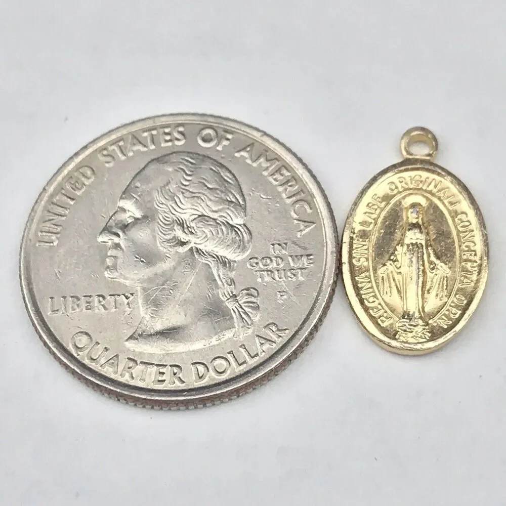 Regina Sine Labe Catholic Medal Pendant Vintage Pin Italy Gold Tone Small